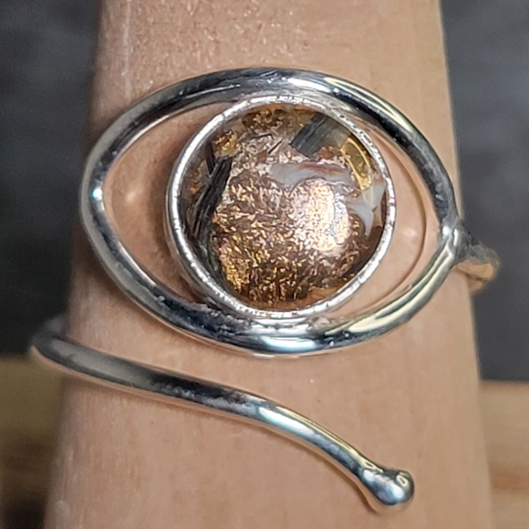 Vintage Jewelry - Native Copper Abalone Shell Eye Ring Size 8.5 Sterling Silver Women 925 Boho